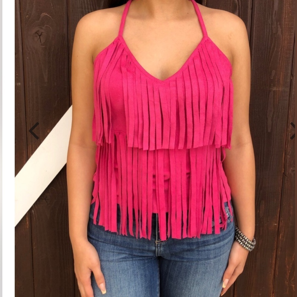 Blue B Hot Pink Fringe Camisole Top with Spaghetti straps size S